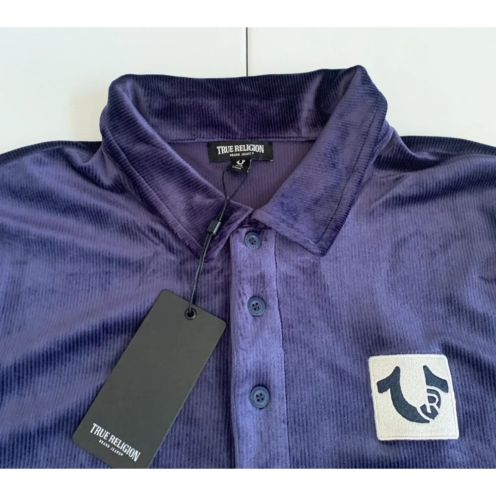 True Religion Men's Size L Short Sleeve Velour Polo Shirt Style 109788 Brand New